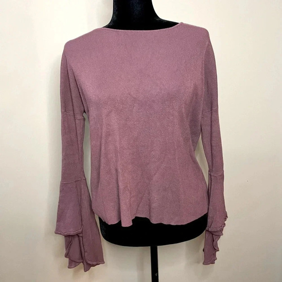 Express Purple Ribbed Sweater with Dramatic Bell Sleeves - Picture 1 of 10